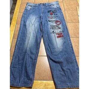 VTG Akademiks Jeans Mens 36 x 32 Baggy Y2K Hip‎ Hop Spellout Grail Grunge Skater